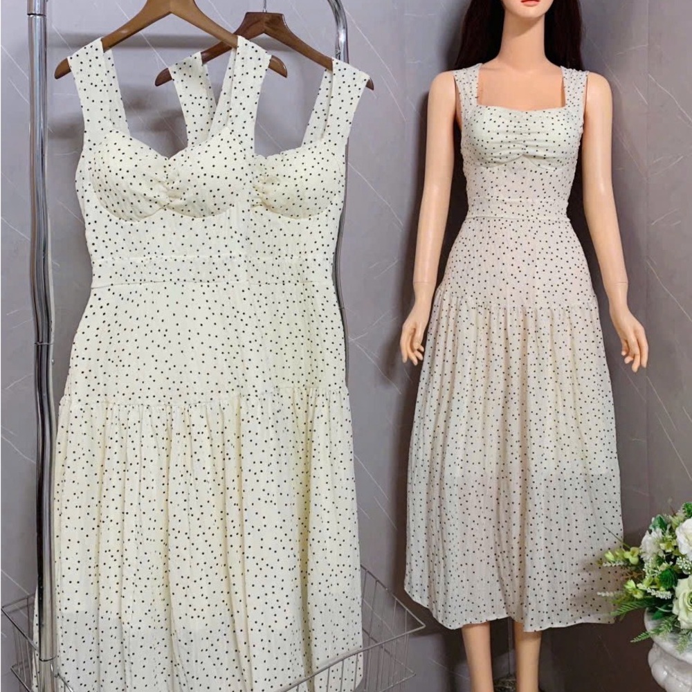 Elegant Cream Polka Dot Dress